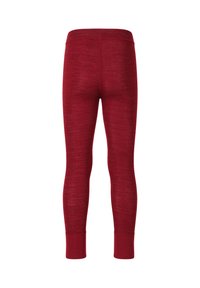 Röda leggings tillverkade av ett mjukt, strukturerat tyg. Har en bred midjeresår och tapered ben med fasta mudd vid anklarna.