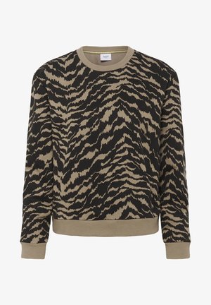Sweatshirt met tijgerprint in zwart en beige, gemaakt van zachte stof met een geribbelde kraag en manchetten, voorzien van een losse pasvorm.