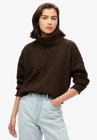 Superdry & Co LIGHTWEIGHT CABLE ROLL NECK - Jersey de punto - dark brown twist