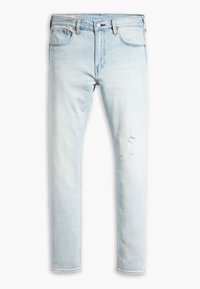 Světle modré džíny s rovný fit, s extra odřením na předním koleni, standardním pěti kapsovém designu a s zipem.