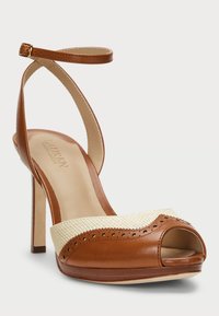 Lauren Ralph Lauren KYLA STRAW & CALFSKIN WINGTIP SANDAL - Sandali z visoko peto - light natural/brown