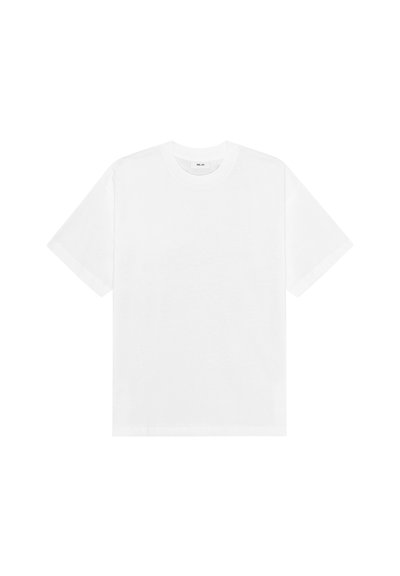 Plain white short-sleeve crew neck t-shirt with a regular fit and no visible patterns or logos.