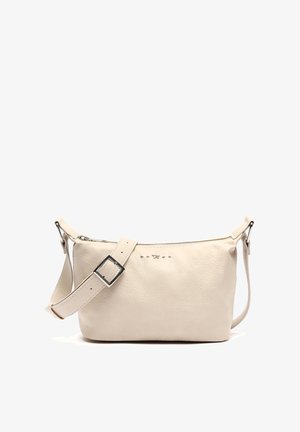 Beezilt nahk ristkehadekott tekstureeritud pinnaga, lukuga sulgemine, reguleeritav rihm ja dekoratiivsed nööbid ees.