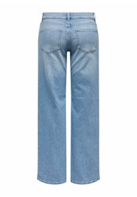 Jeans a gamba larga di colore blu chiaro, realizzati in denim, con un design a cinque tasche e taglio dritto. La vita è dotata di passanti per cintura e presenta cuciture minime.