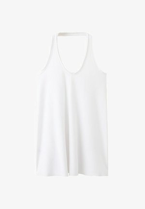 Bijeli pamučni top bez rukava s širokim naramenicama i zaobljenim izrezom, prikazan ravno na bijeloj pozadini.