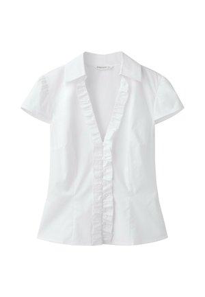 Stradivarius, FITTED RUFFLED SHIRT - Skjortebluser - white
