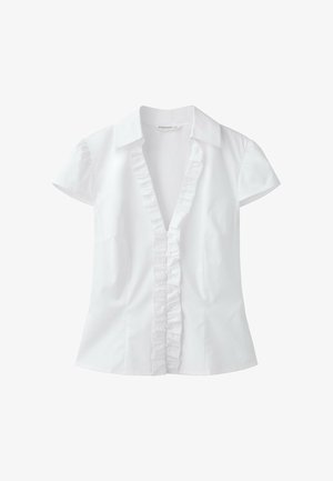 Stradivarius, FITTED RUFFLED SHIRT - Skjortebluser - white