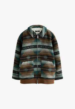 Next, BORG LINED SHACKET - Übergangsjacke - tan brown green zip through ikat
