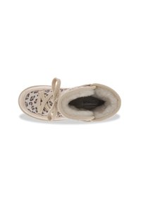 Botas de estampado de leopardo con forro de piel sintética crema, cordones beige y suela de goma. Punta redondeada con materiales combinados de textil y ante.
