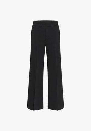 Fekete, széles szárú nadrág magas derékkal, sima anyagból készült, letisztult, szabott dizájnnal, látható hardver vagy zseb nélkül.