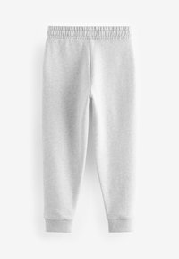 Pantalons de survêtement gris avec une taille élastique et des chevilles resserrées, fabriqués en matériau doux, présentant un design simple sans motifs.