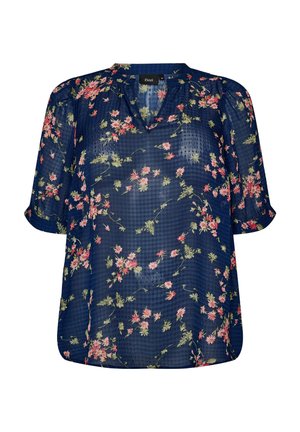 Zizzi, GEBLÜMTE BLUSE MIT V-AUSSCHNITT - Bluse - blau