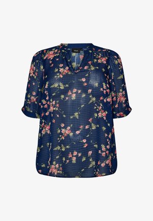 Zizzi, GEBLÜMTE BLUSE MIT V-AUSSCHNITT - Bluse - blau