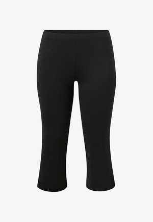 Zwarte capri leggings van rekbare stof. Voorzien van een hoge tailleband en scherpe naden, die een getailleerd silhouet bieden.