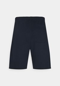 Navy Baumwollshorts mit elastischem Bund und einer einzelnen Gesäßtasche. Verfügt über einen geraden Beinschnitt und eine glatte Textur.