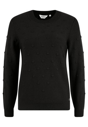 Sort sweater lavet af strikket materiale, har hævede prikteksturer, rund halsudskæring, ribbede ærmer og kant, mærke indeni.