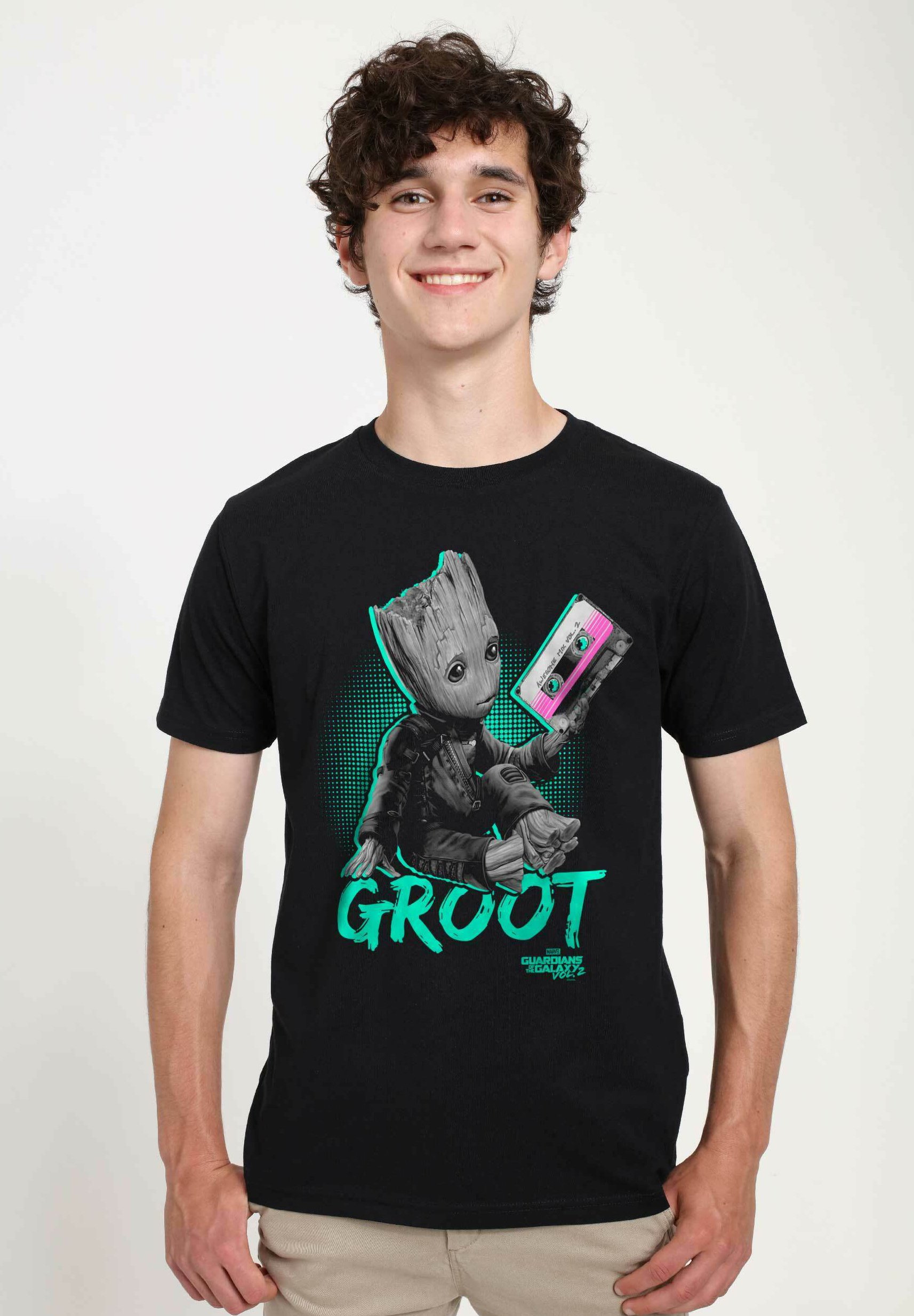 Maglietta Uomo Marvel Groot Acquerello - T-Shirt Corta In Cotone, Taglia XL Plus Tall, Colore Nero - 4