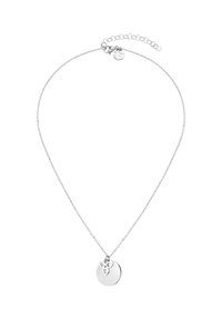 Zilveren ketting met een dunne schakel en een ronde hanger met een bloemen uitsnede ontwerp aan de bovenkant. Verstelbare sluiting aan de achterkant.