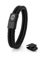 Leren heren armband Multi met edelstaal goudkleurig Griekse patroon Aed24-19 – Vuursteen