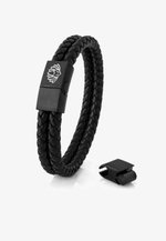 Leren heren armband Multi met edelstaal goudkleurig Griekse patroon Aed24-19 – Vuursteen Leren heren armband Multi met edelstaal goudkleurig Griekse patroon Aed24-19 – Vuursteen