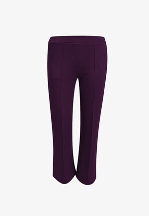 Lila cropped Pants mit maßgeschneiderten Nähten, geraden Beinen und einem hohen Bund vor einem weißen Hintergrund.