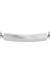 Silberarmband mit einem flachen, elongated Design und einem Chevron-Muster. Glatte, abgerundete Enden und eine polierte Oberfläche unterstreichen sein elegantes Aussehen.