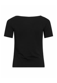 Černý krátký rukáv s širokým výstřihem na loď, zobrazený zezadu na čistém bílém pozadí.