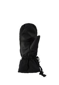 Mitaine noire avec une surface texturée, un poignet élastique et un cordon de serrage ajustable. Fabriquée en matériau résistant aux intempéries, convient aux conditions froides.