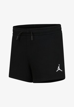 Crne atletske kratke hlače izrađene od mekog materijala, s elastičnim pojasom i vezicom, te bijelim Air Jordan logom sa strane.