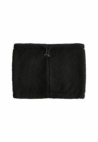 Čierny fleecový nákrčník s jemnou textúrou. Disponuje šnúrkou na stiahnutie a bezšvovým dizajnom pre pohodlie a teplo.