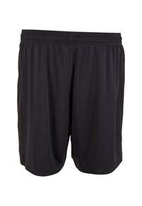 Black athletic shorts with elastic waistband and mesh side panels, displayed against a white background.