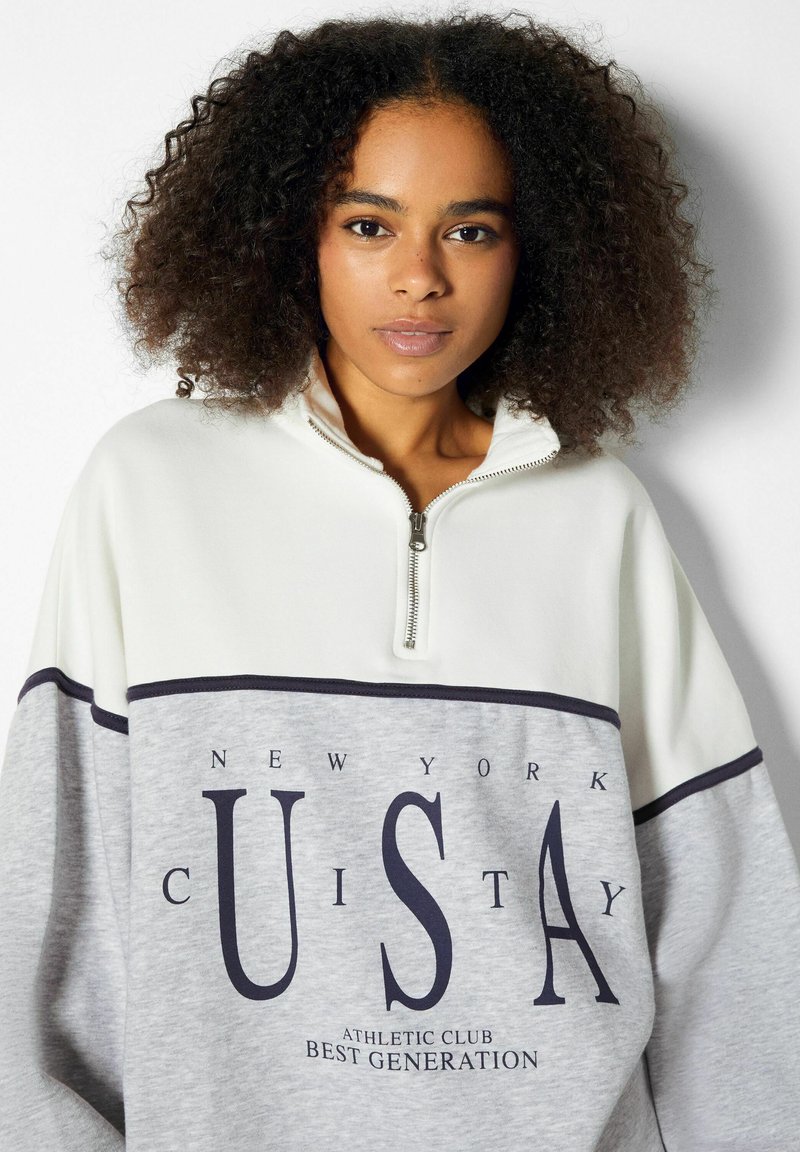Bershka HIGH NECK PRINT - Sweatshirt - mottled grey - Zalando.de