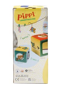 Soft block in pile formati rotondi e morbidi in verde, giallo e arancione. Presentano personaggi dei cartoni animati e forme varie. Un blocco ha un sonaglio, un altro contiene una campanella.