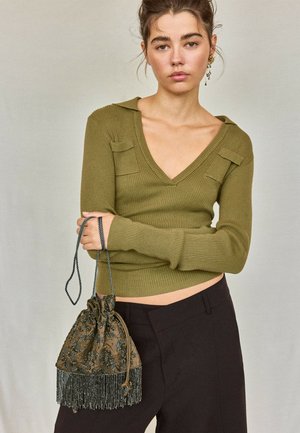 Stradivarius, BEADED FRINGED CROSSBODY BAG - Sac bandoulière - khaki