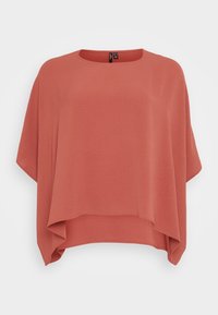 Kurzärmeliges, korallenfarbenes Oberteil mit lässiger Passform. Mit rundem Ausschnitt, weichem, strukturiertem Stoff und einem mehrlagigen Saumdesign.