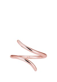 Roségold Gedrehter Ring mit einer glatten, polierten Oberfläche; zeichnet sich durch ein minimalistisches Design mit zwei geschwungenen Bändern aus. Mit "925" gekennzeichnet.