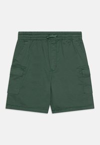 Pantaloni cargo verdi realizzati in tessuto leggero, con una cintura elastica dotata di cordino, tasche laterali e tasche cargo sulle cosce.