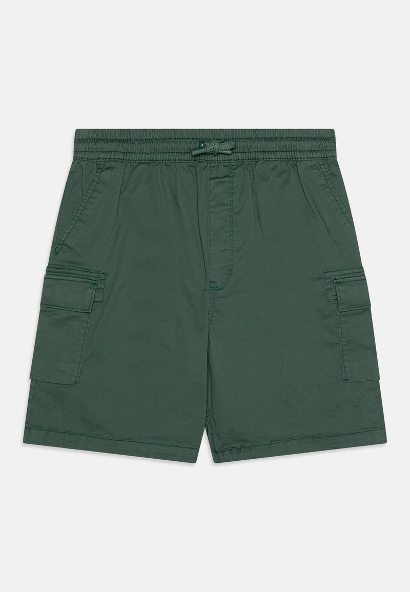 Pantaloni cargo verdi realizzati in tessuto leggero, con una cintura elastica dotata di cordino, tasche laterali e tasche cargo sulle cosce.