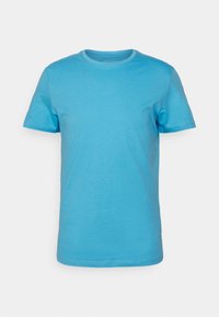 Light blue cotton t-shirt with a round neckline and short sleeves. The fabric has a soft, smooth texture and a casual fit.