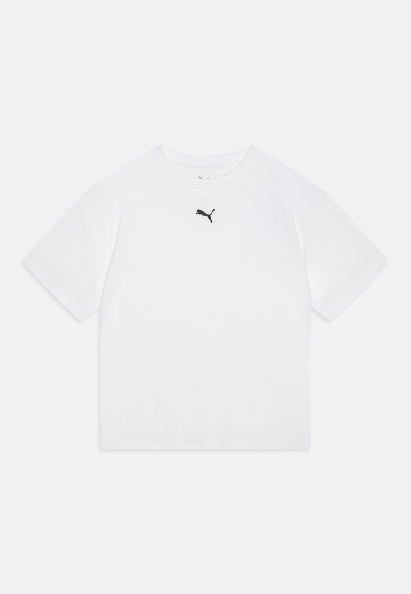 Valge puuvillane t-särk mugava lõikega, mille rinnal on must Puma logo. Lühikesed varrukad ja ümar kaelus.