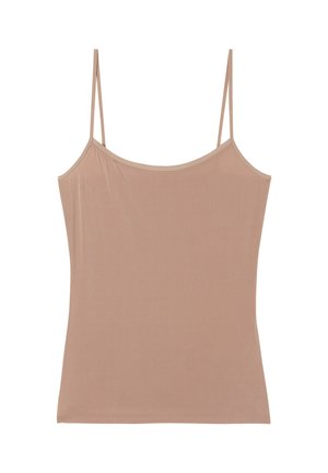 Nude camisole top met dunne verstelbare bandjes, gemaakt van een gladde, lichtgewicht stof; heeft een ronde halslijn en een aansluitende snit.