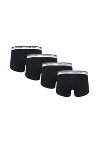 Black boxer briefs in a pack of four, featuring a white waistband with "TIME ZONE" printed, smooth texture, and a fitted design.