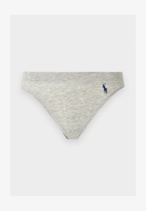 Ανοιχτό γκρι βαμβακερό γυναικείο μπικίνι με σκουρότερη γκρι ζώνη μέσης και μικρό κεντημένο λογότυπο σε ναυτικό μπλε στη δεξιά πλευρά.