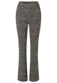 Zwarte flared broek met een luipaardprint in crème. Gemaakt van een rekbaar stof, met een hoge tailleband voor comfort.