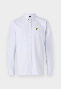 Cămașă cu dungi albastre deschise, cu nasturi, având un mic logo galben pe buzunarul de la piept. Prezintă un guler clasic și mâneci lungi. Material din bumbac.