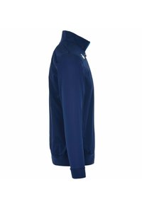 Giacca leggera blu navy con colletto alto, polsini elastici e una superficie liscia. Presenta zip a contrasto e un design aderente.