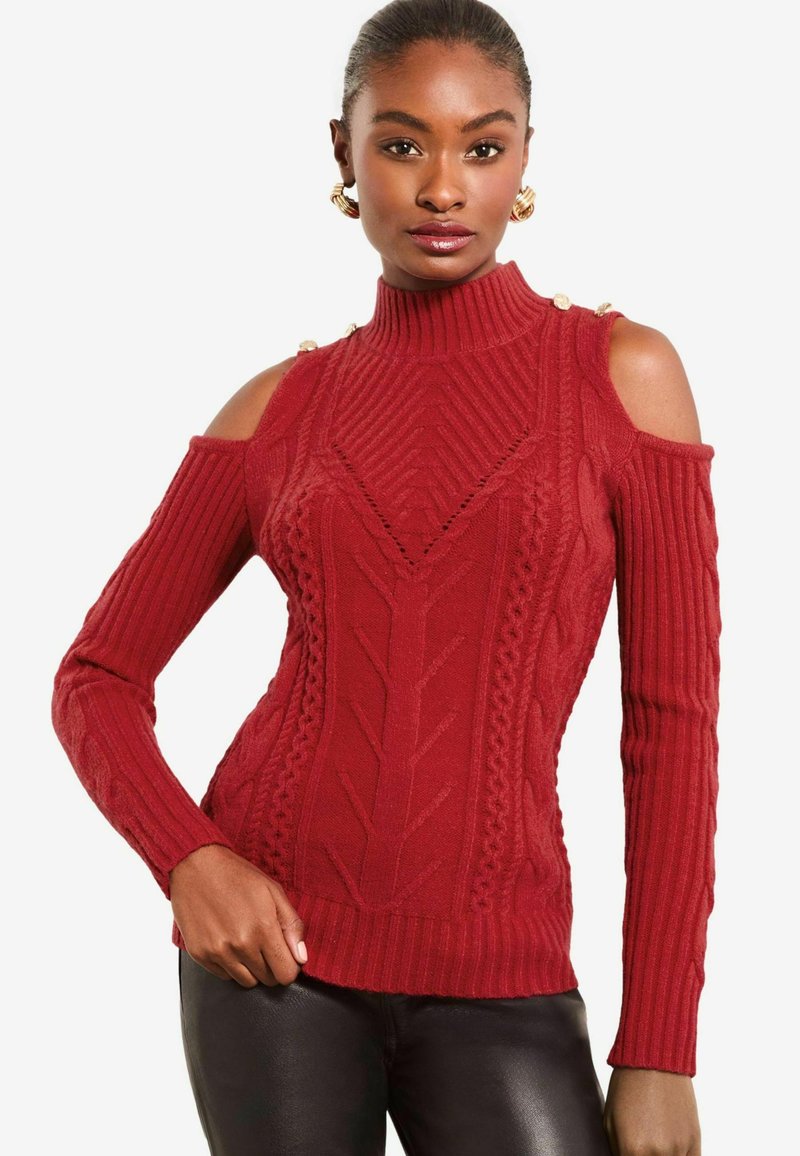 Lipsy REGULAR FIT - COLD SHOULDER CABLE  - Svetr - red
