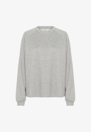 Grå langærmet sweatshirt med rund hals, raglanærmer og ribbede manchetter, lavet af blødt bomuldsstof med en glat overflade.