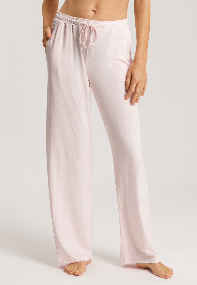 Lichtroze, zachte stoffen loungebroek met een elastische tailleband en trekkoord. Bevat zijzakken en heeft een ontspannen, ruime pasvorm.