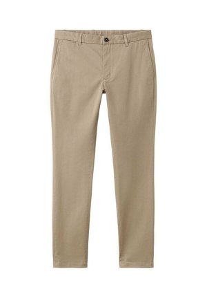 Beige, slim-fit chino's van katoenstof, voorzien van een knoopsluiting aan de voorkant, schuine zijzakken en een gladde textuur. Casual design.